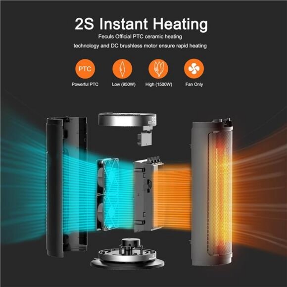 Space Heater,1500W Portable Electric Heaters with Remote & Thermostat - Picture 3 of 7